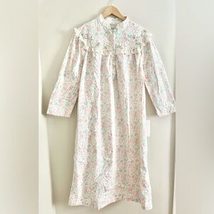Vtg Carole Hochman Floral Cottage Nightgown Cotton Ruffle Lace Trim Womens S